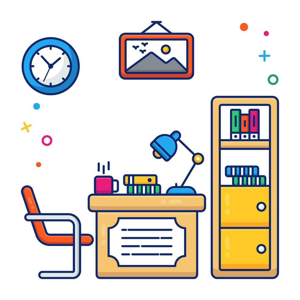 A linear design icon of employees desk vector