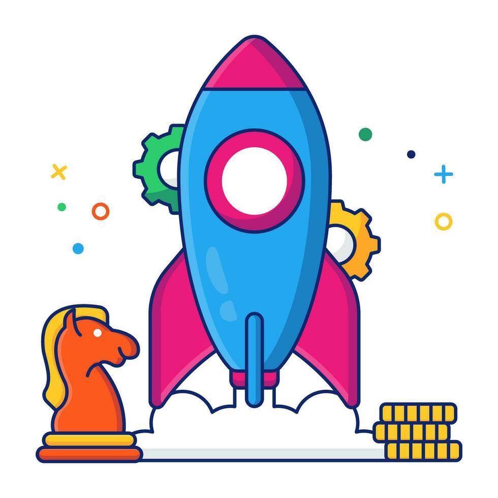 Rocket with gears, icon of startup management vector