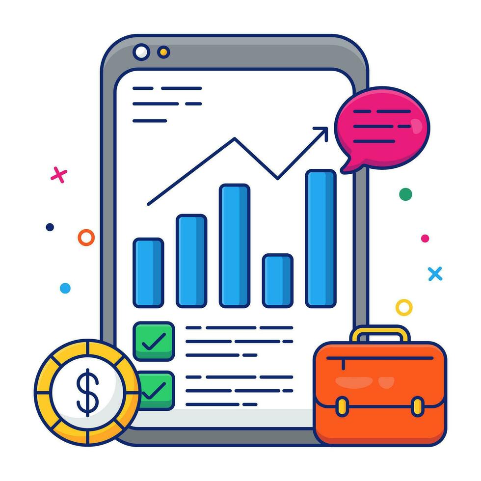 A colored design icon of mobile analytics vector