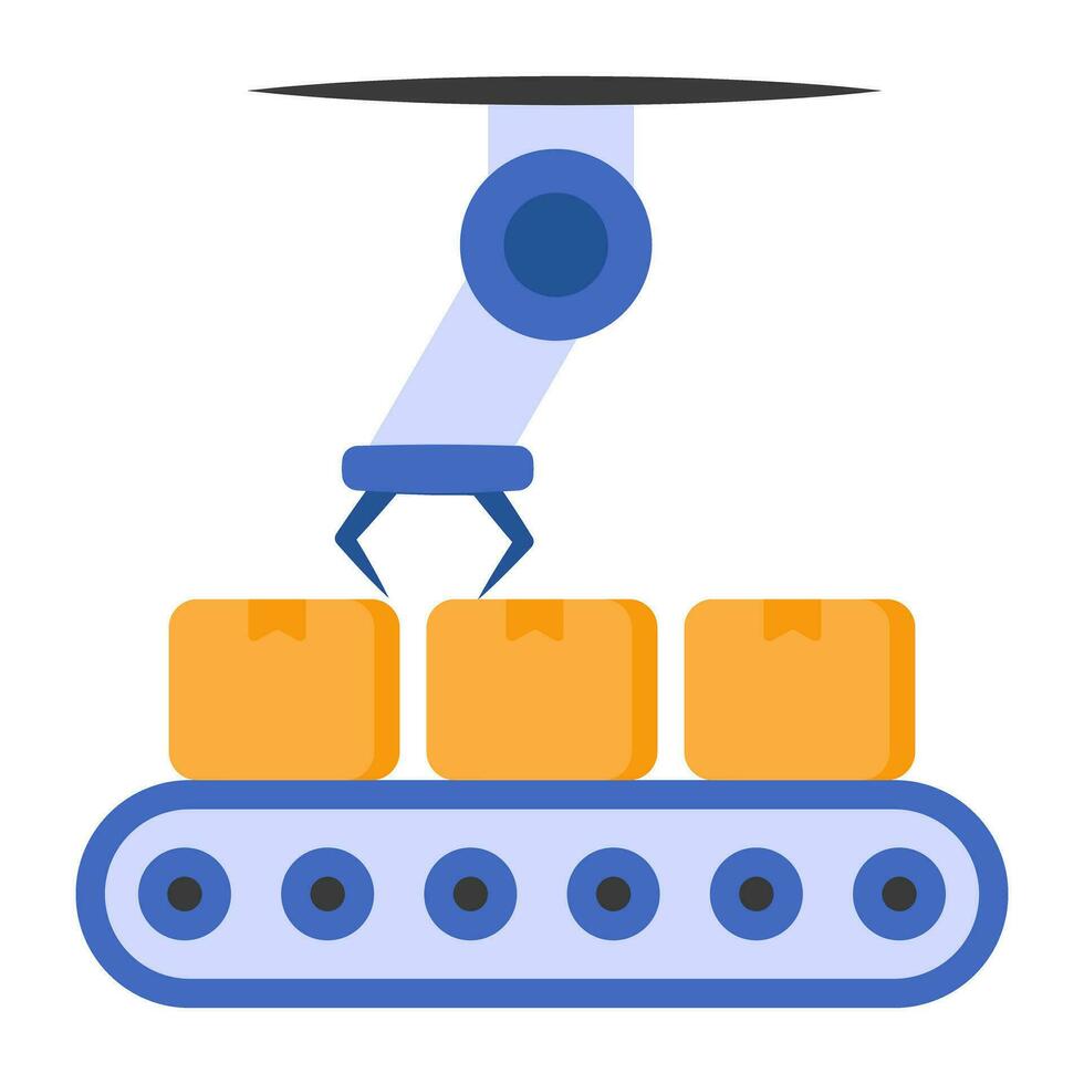 Conveyor belt icon, robot packaging editable vector