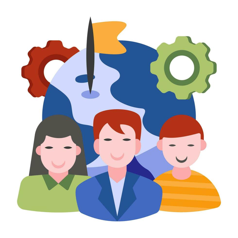 Group of avatars with gears denoting concept of team management vector