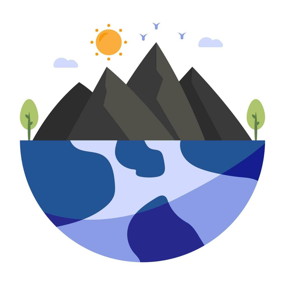 An editable design icon of global mountains vector