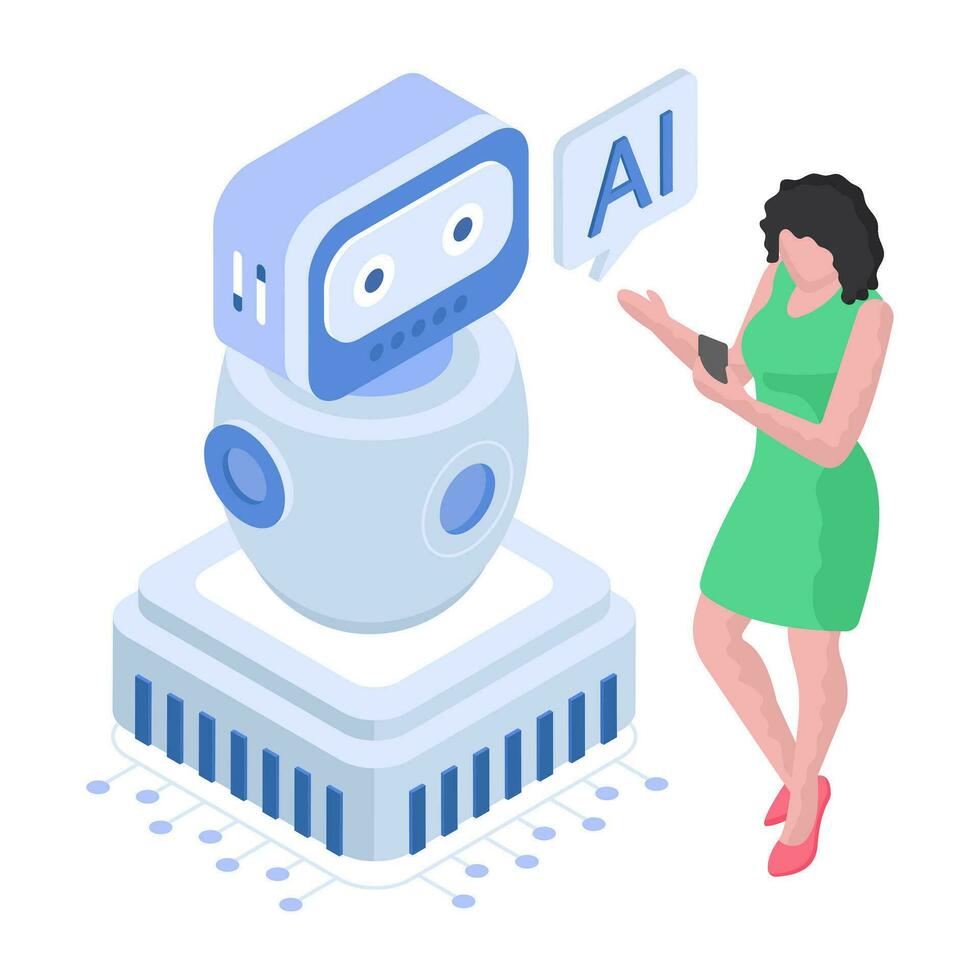robot con procesador denotando concepto de artificial inteligencia ilustración vector