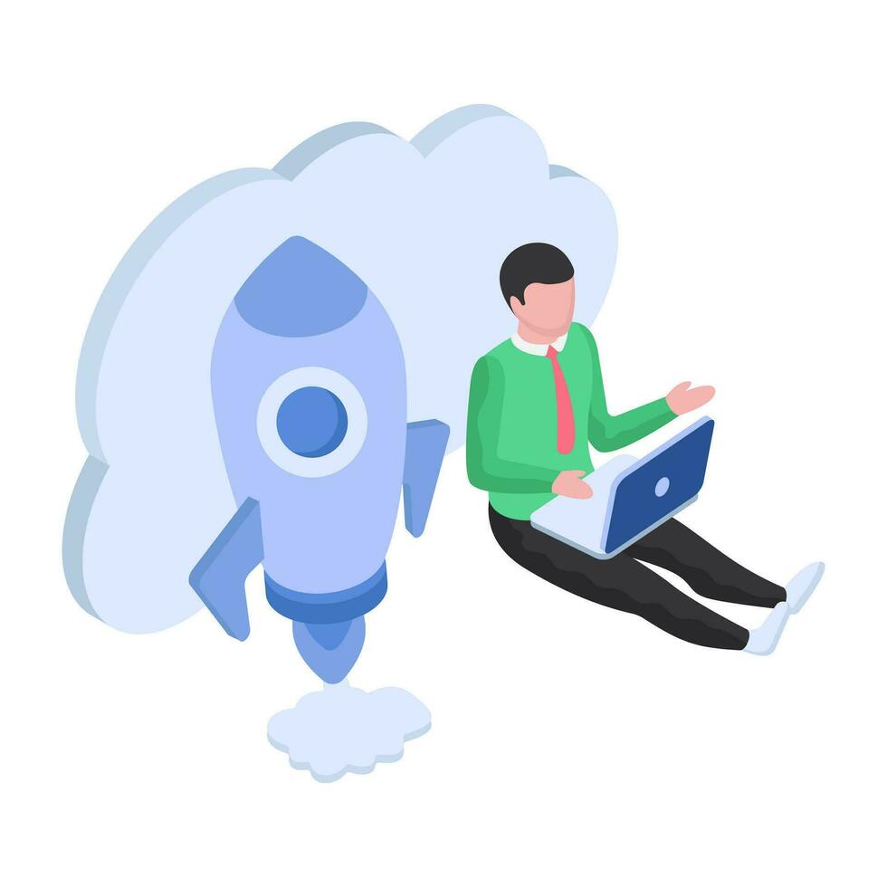 Conceptual flat design illustration of cloud startup vector