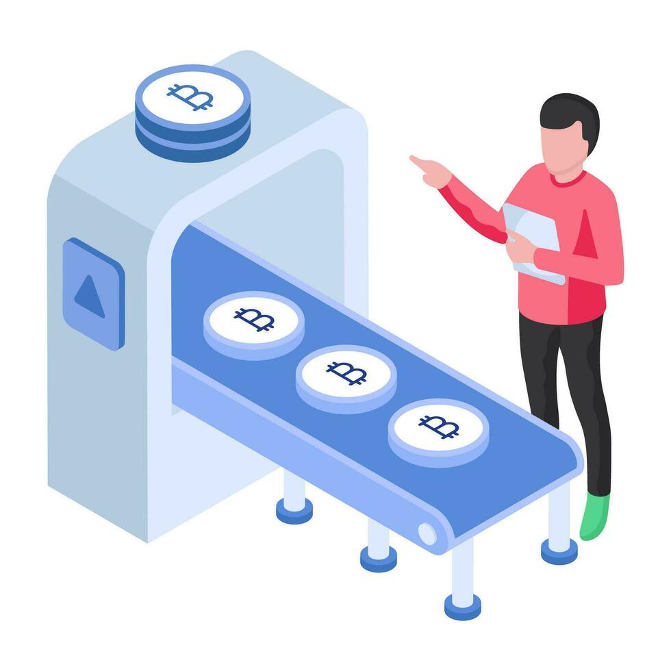 Modern design illustration of cryptocurrency mining factory vector