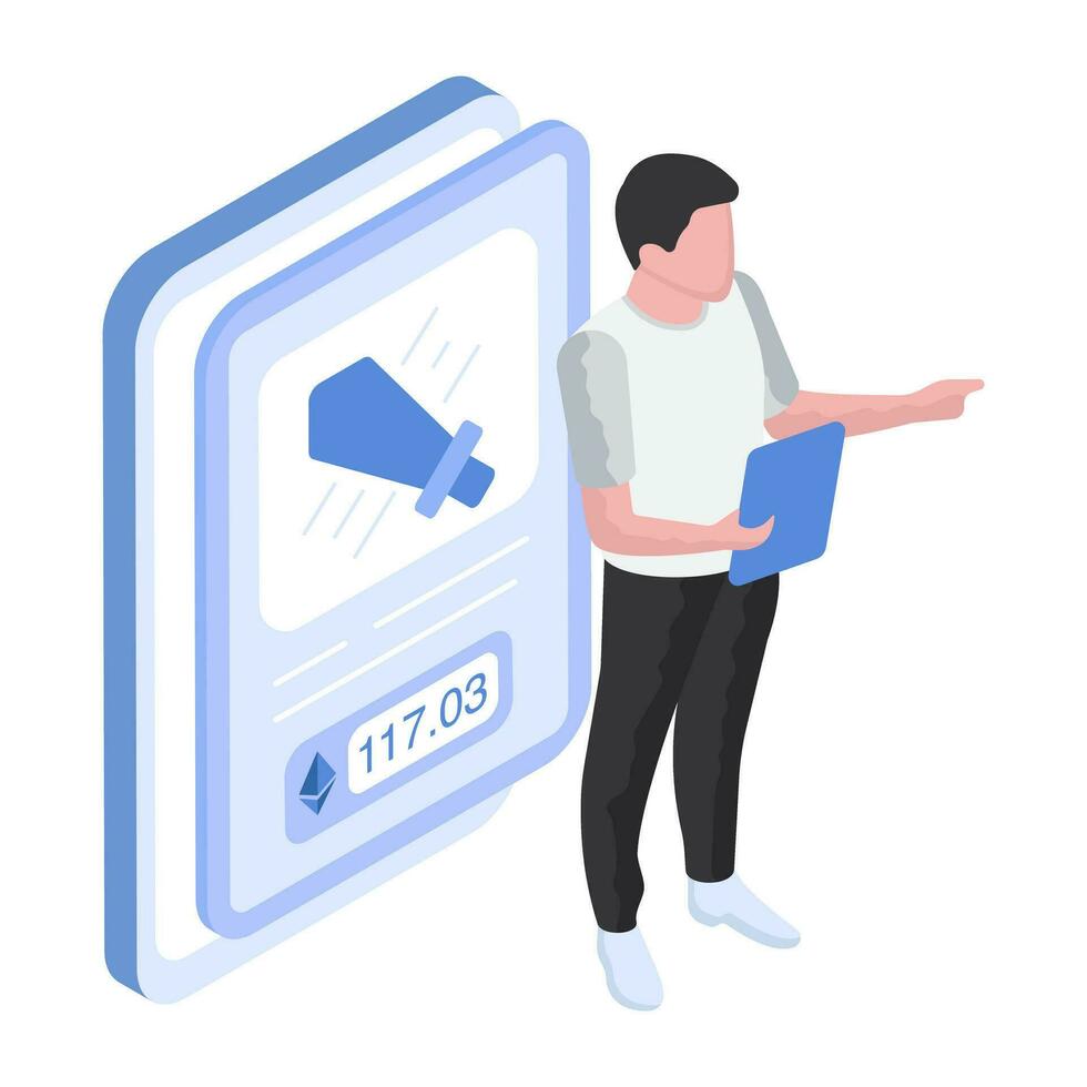 Conceptual flat design icon participating in nft bidding vector
