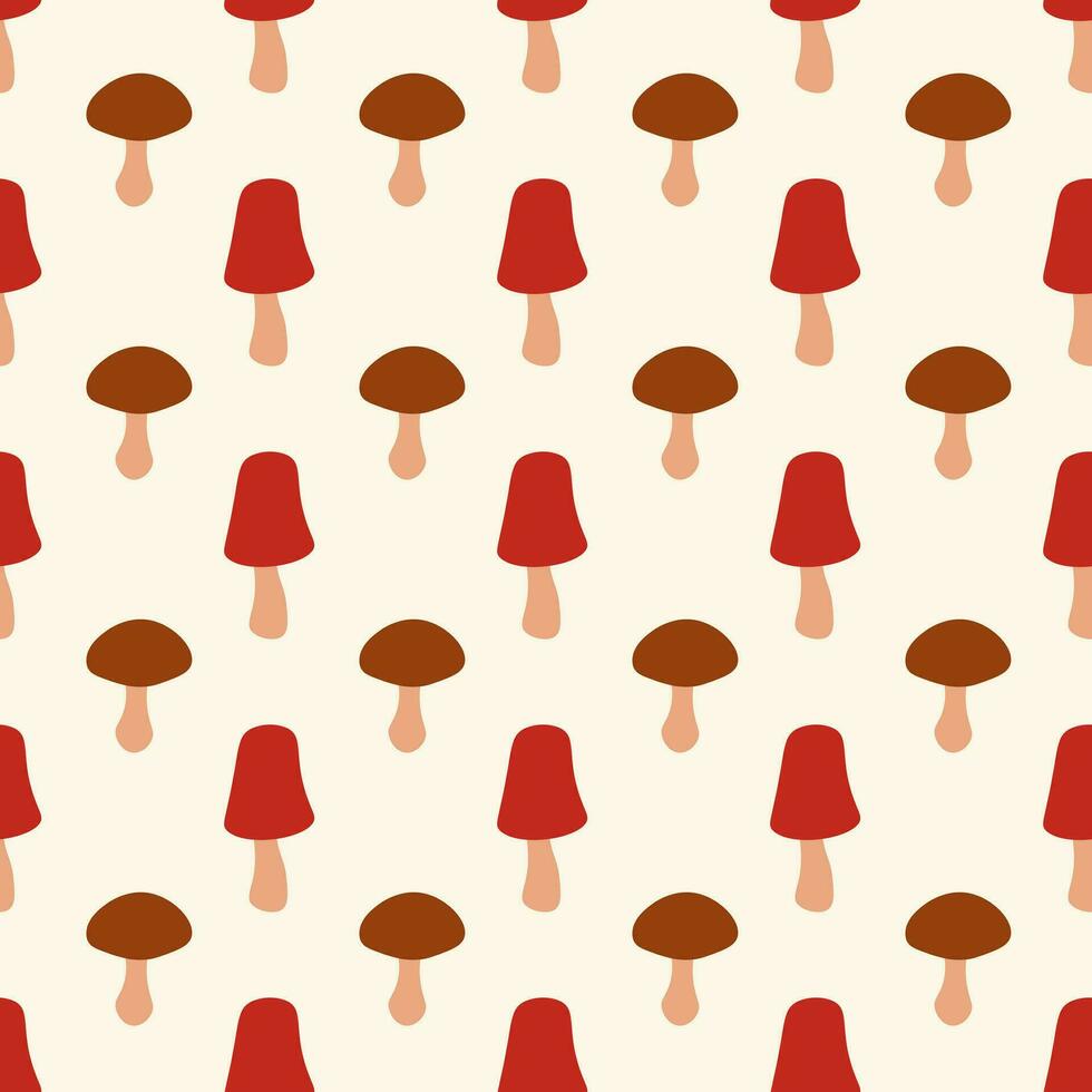 Seamless pattern with red and brown mushrooms. Vector flat background.