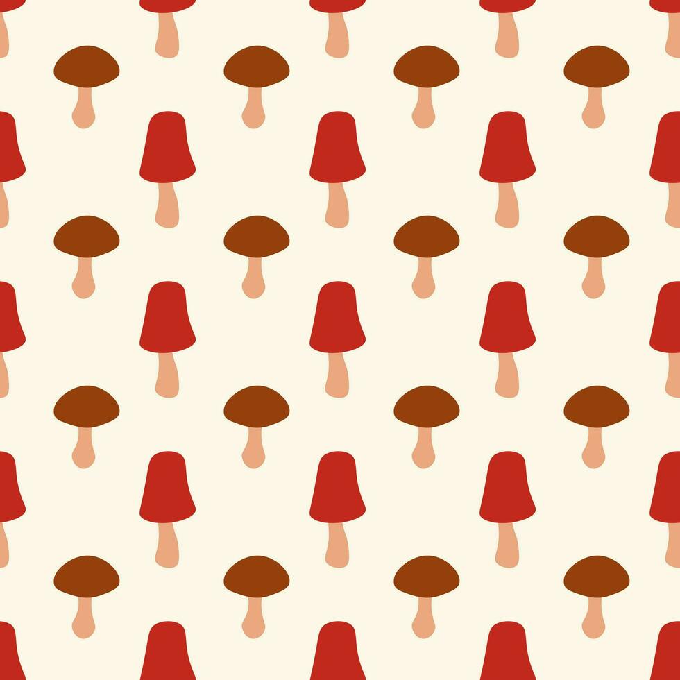 Seamless pattern with red and brown mushrooms. Vector flat background.