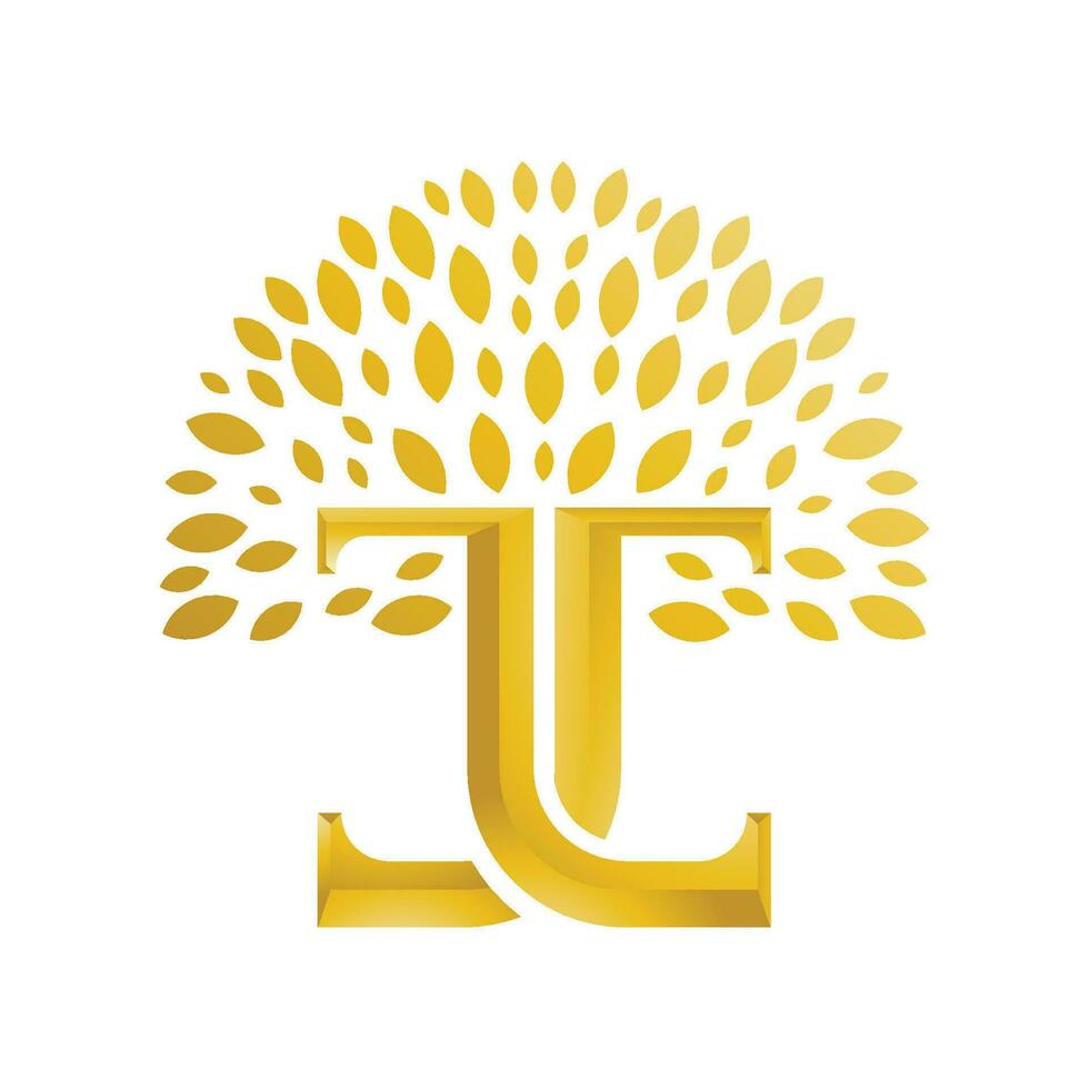 illustration logo letter J, letter T, letter L and tree with gold color vector