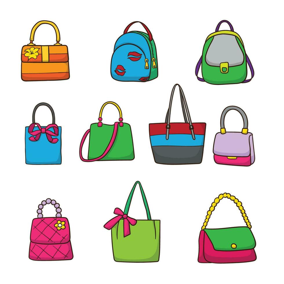 Hand draw vector set of woman luxury handbags and purses illustration