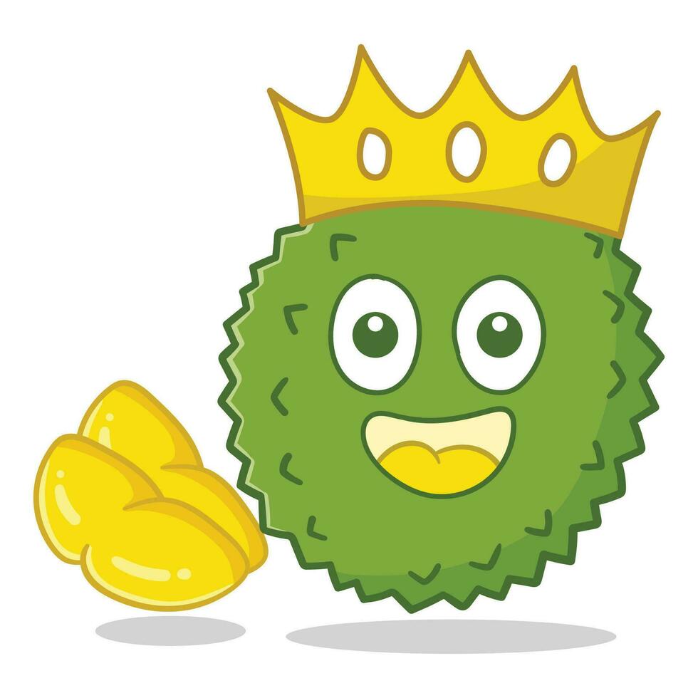 Cartoon illustration of durian fruit wearing a crown with a happy face vector