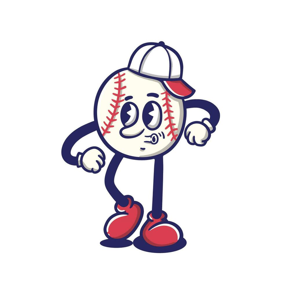 ilustración dibujos animados béisbol pelota caminando con contento cara bueno para t camisa diseño y pegatina vector