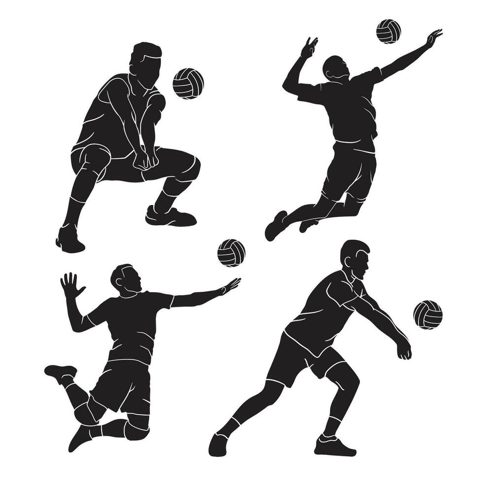 silueta vector vóleibol jugador conjunto negro