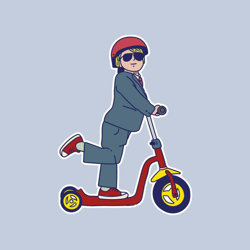 Illustration vector kid playing scooter flat cartoon style