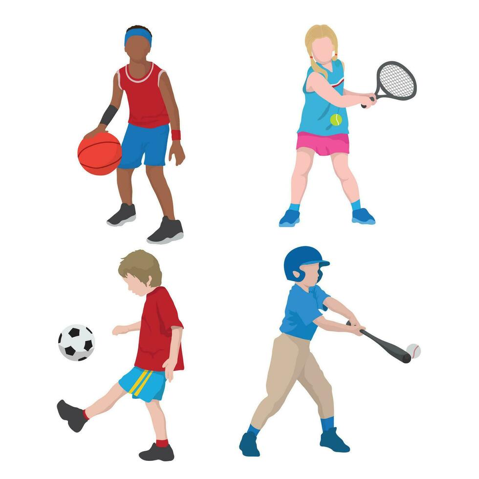 Illustration of kid playing sport silhouette vector