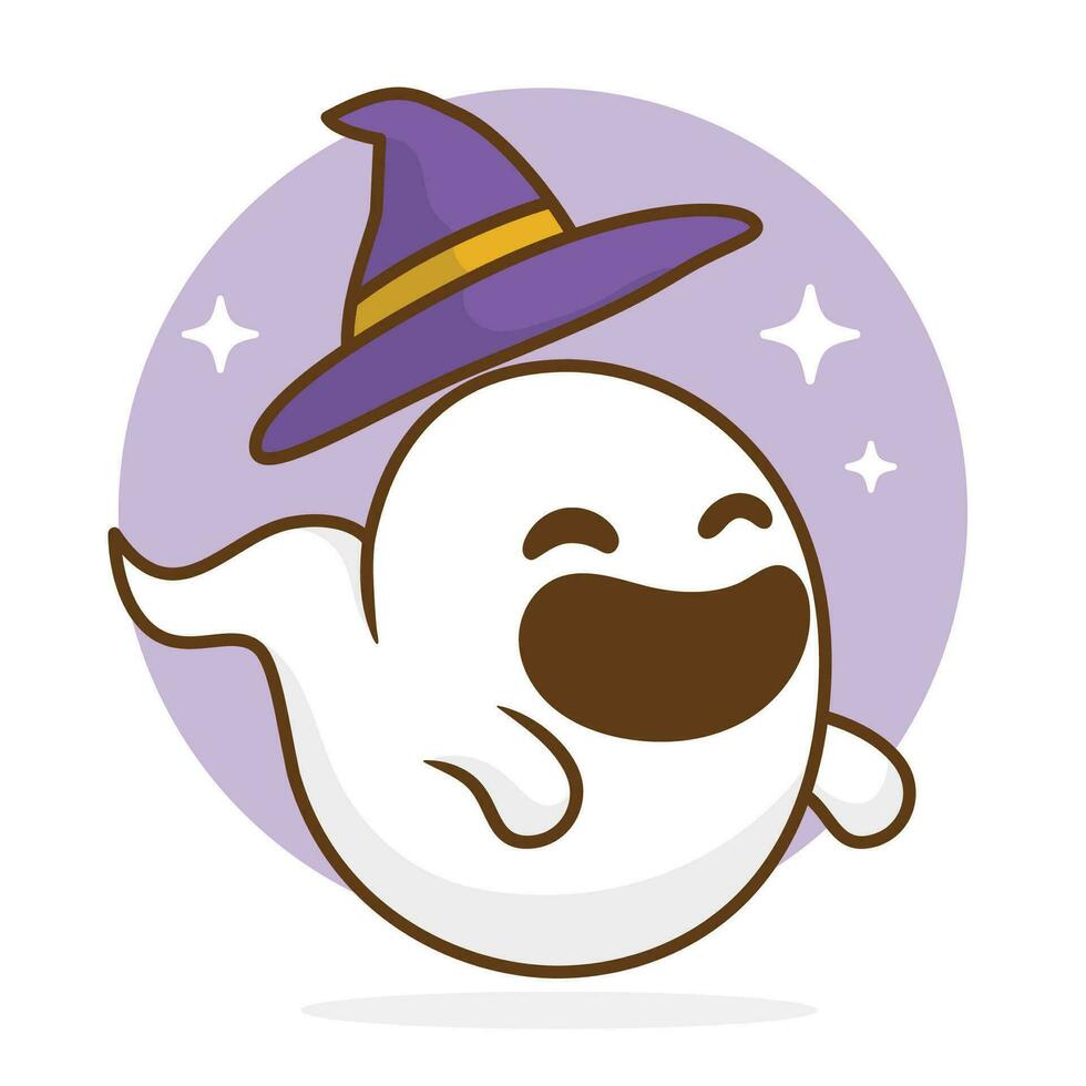 Illustration vector cute cartoon ghost with witch's hat