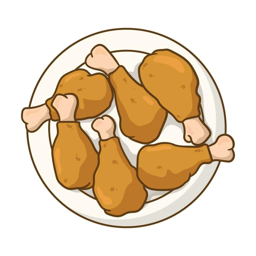 Vector fried chicken on plate illustration flat design