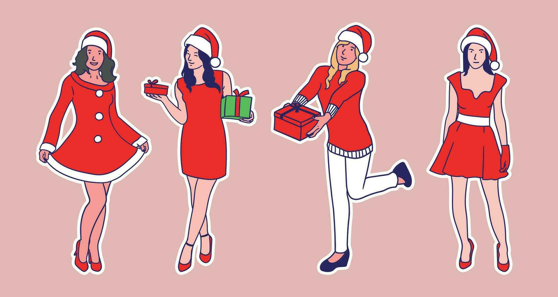 vector ilustración dibujos animados mujer Navidad y sombrero sonrisa contento
