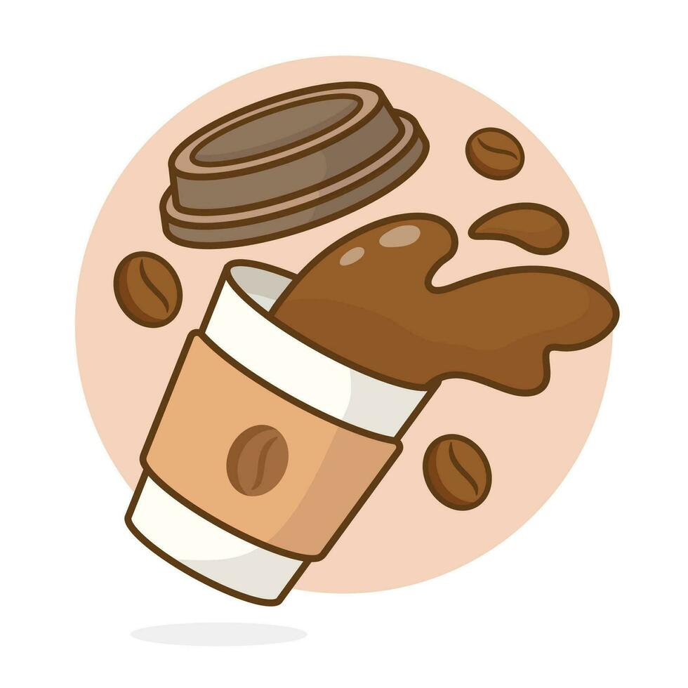 Vector coffee cup floating with bean cartoon vector icon illustration drink food icon concept