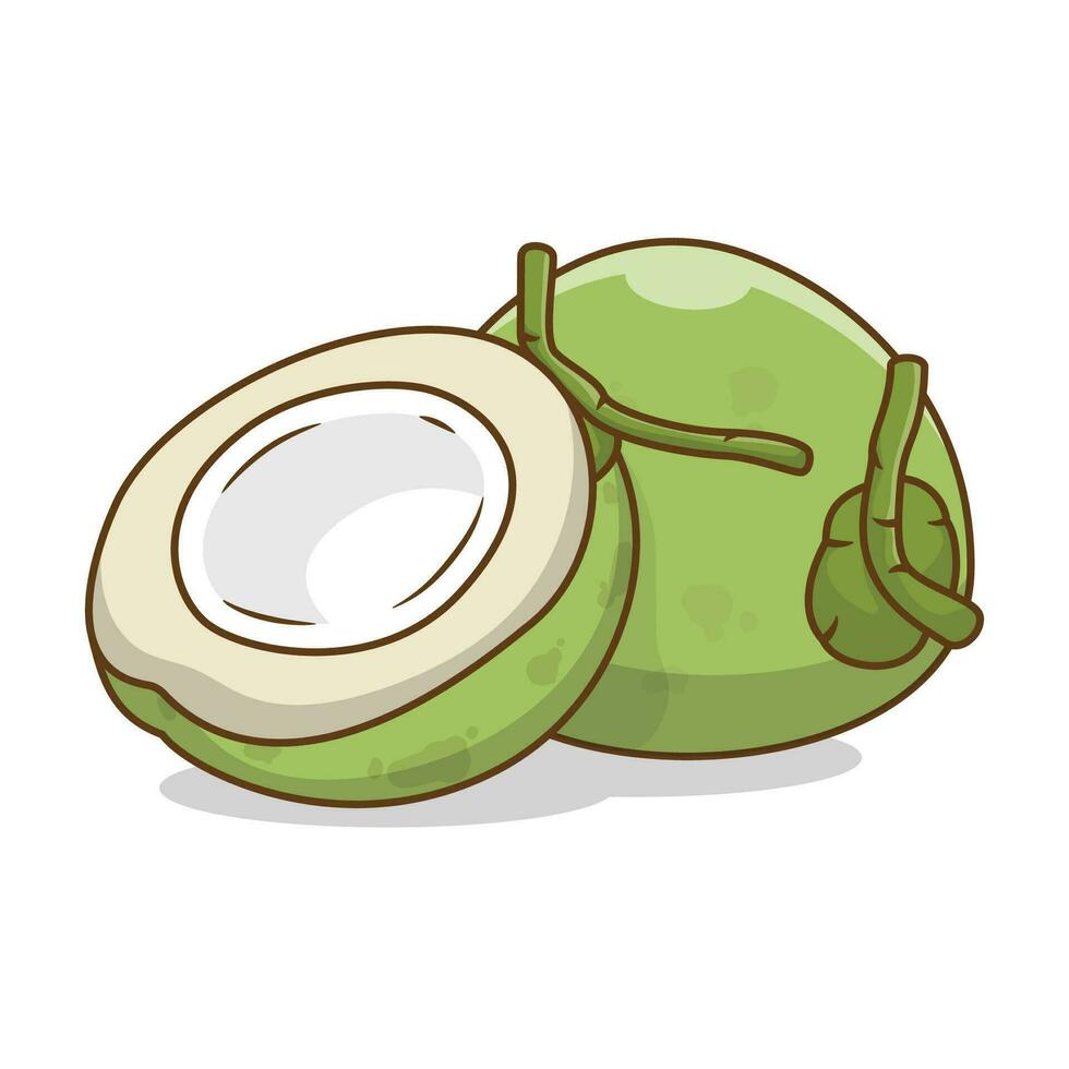 Vector coconut juice organic fruit logo hand drawn cartoon art illustration