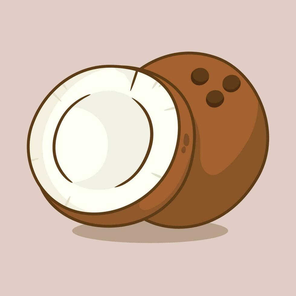 Vector coconut fruit cartoon vector icon illustration food nature icon concept isolated