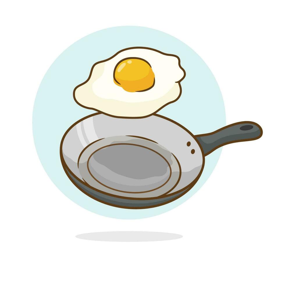 Vector floating egg fried with pan cartoon vector icon illustration food object icon concept