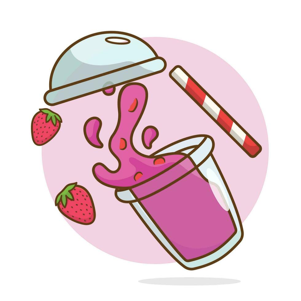 Illustration vector bubble tea and strawberry cartoon