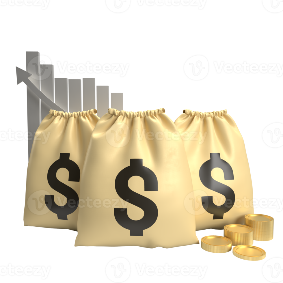 The Money Bag and gold coins for Business concept 3d rendering. png