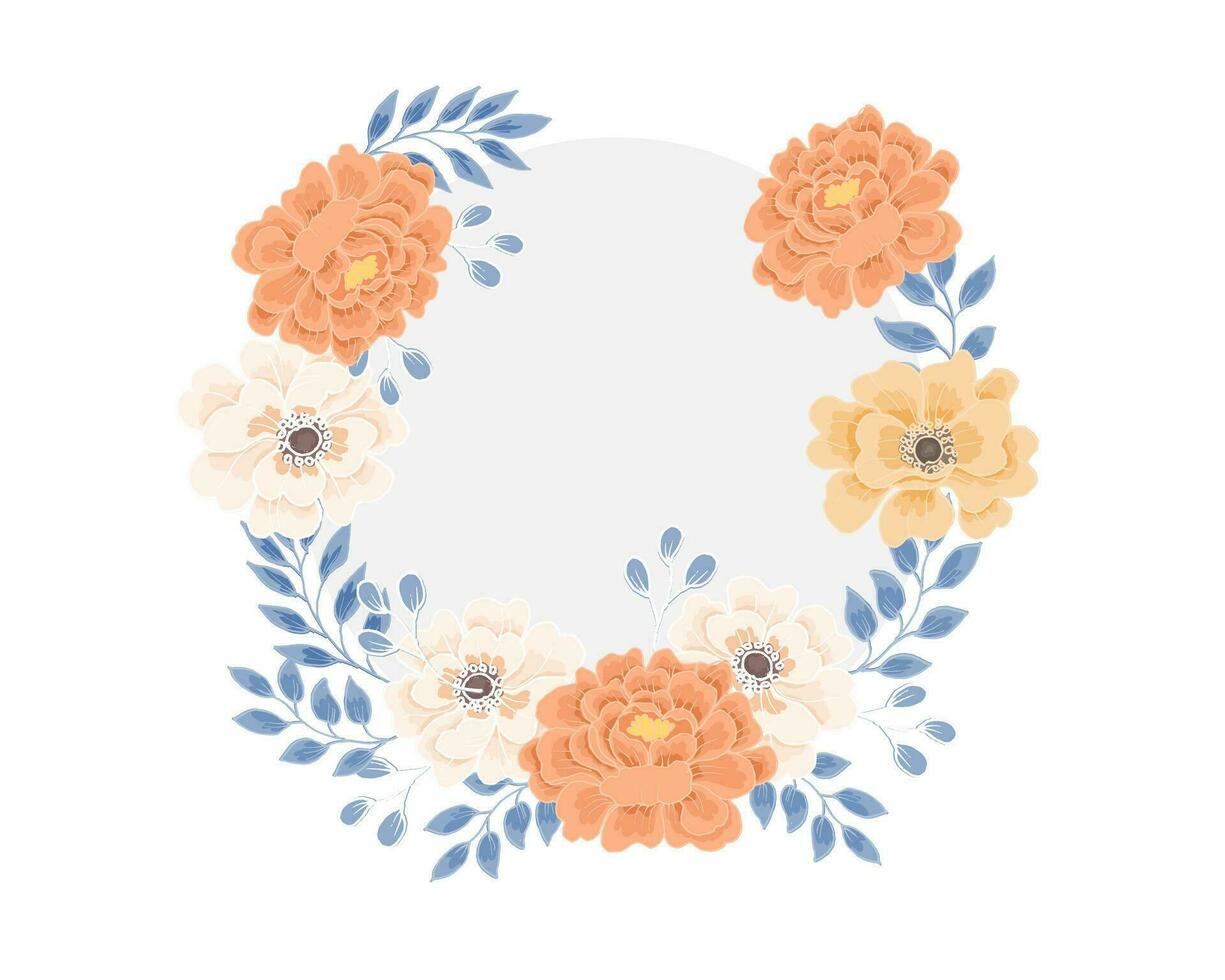 Vintage Dusty Rose and Anemone Hand Drawn Flower  Wreath vector