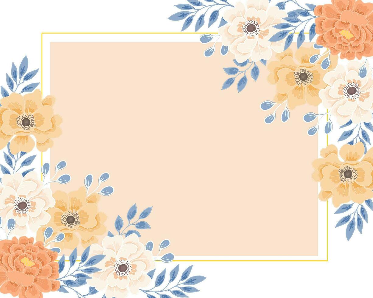Vintage Dusty Rose and Anemone Hand Drawn Flower  Border vector