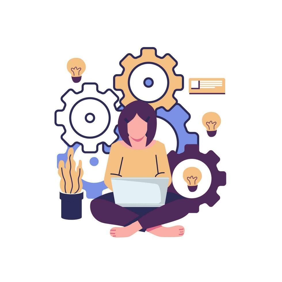 women focus to generate an idea flat style illustration vector design