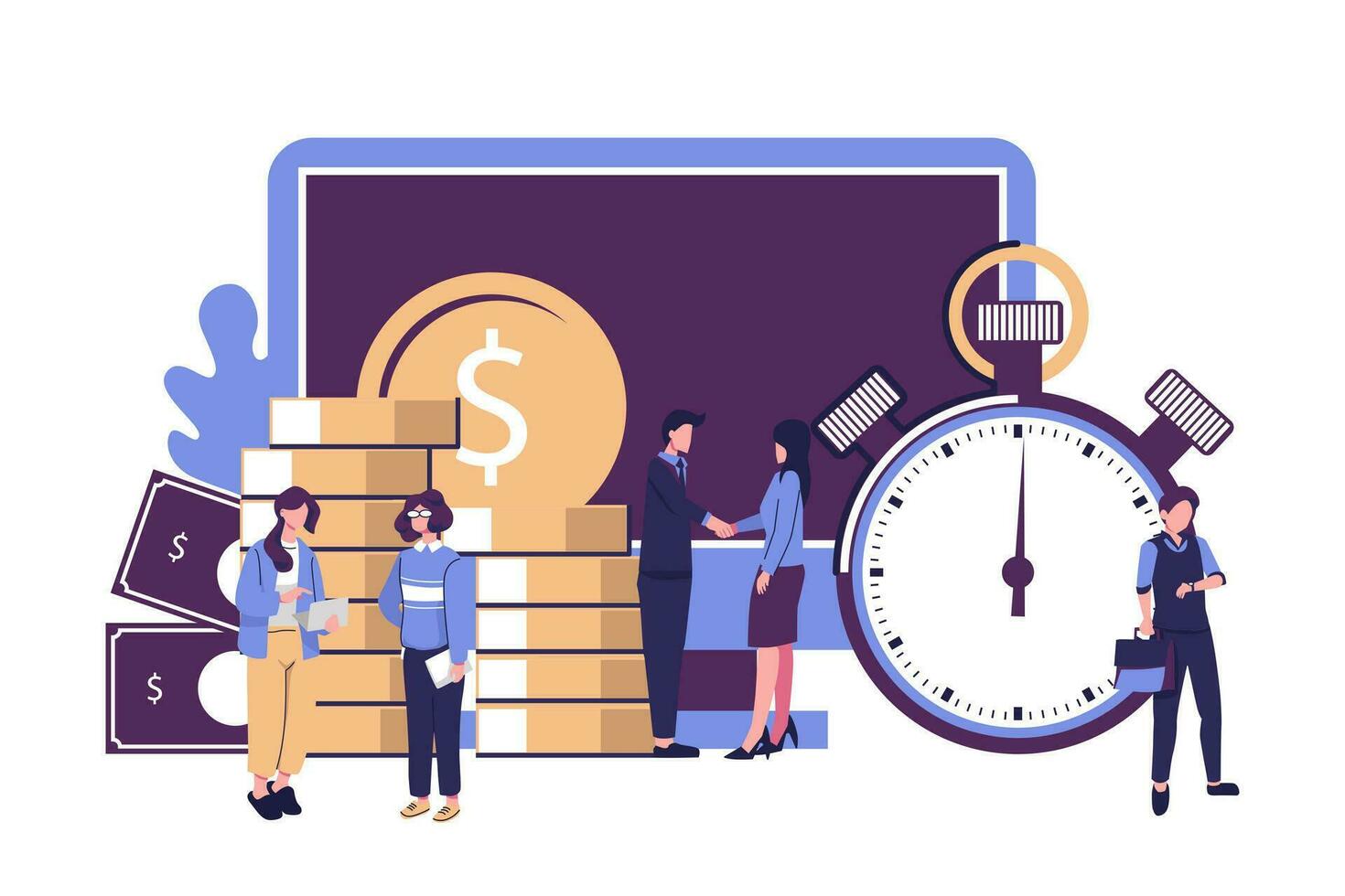 time is money, investment concept, flat illustration vector design