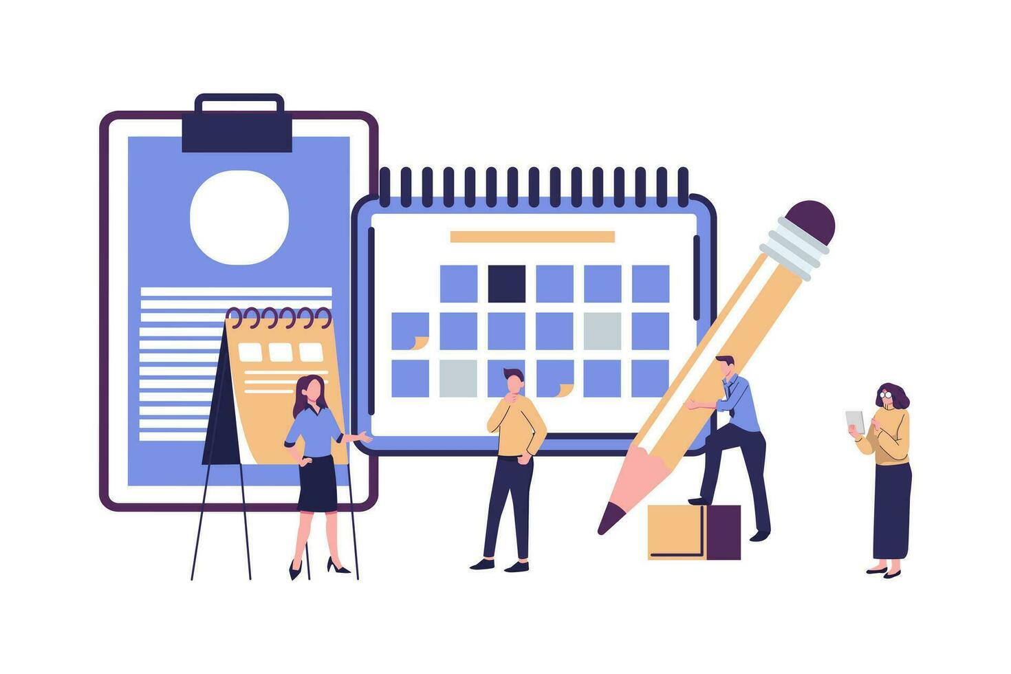people are create online schedule, schedule note for important event flat vector illustration