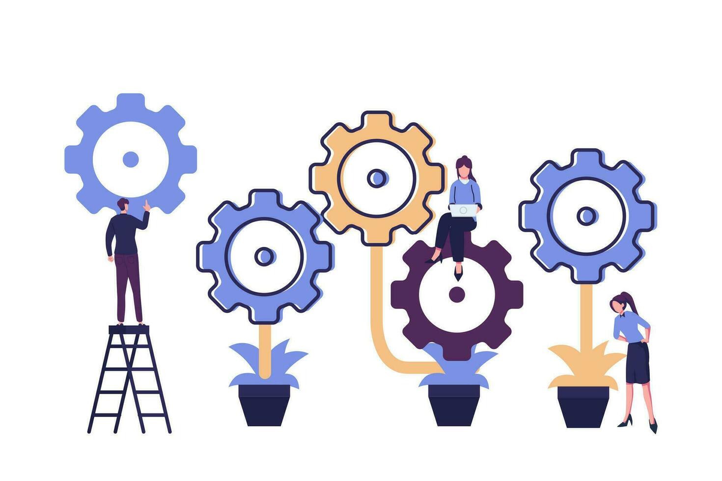 people open the mechanism as a plant flat style illustration vector design