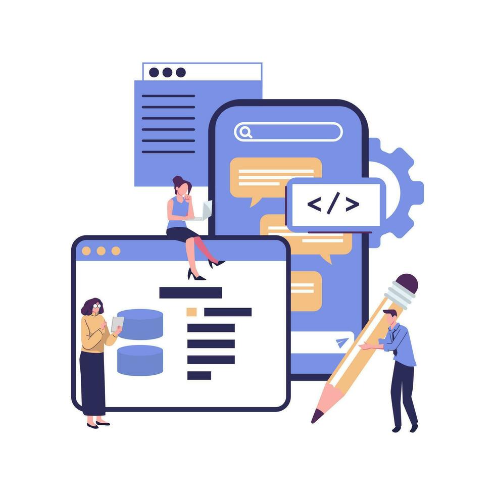 process of build mobile interface, software API flat vector illustration design
