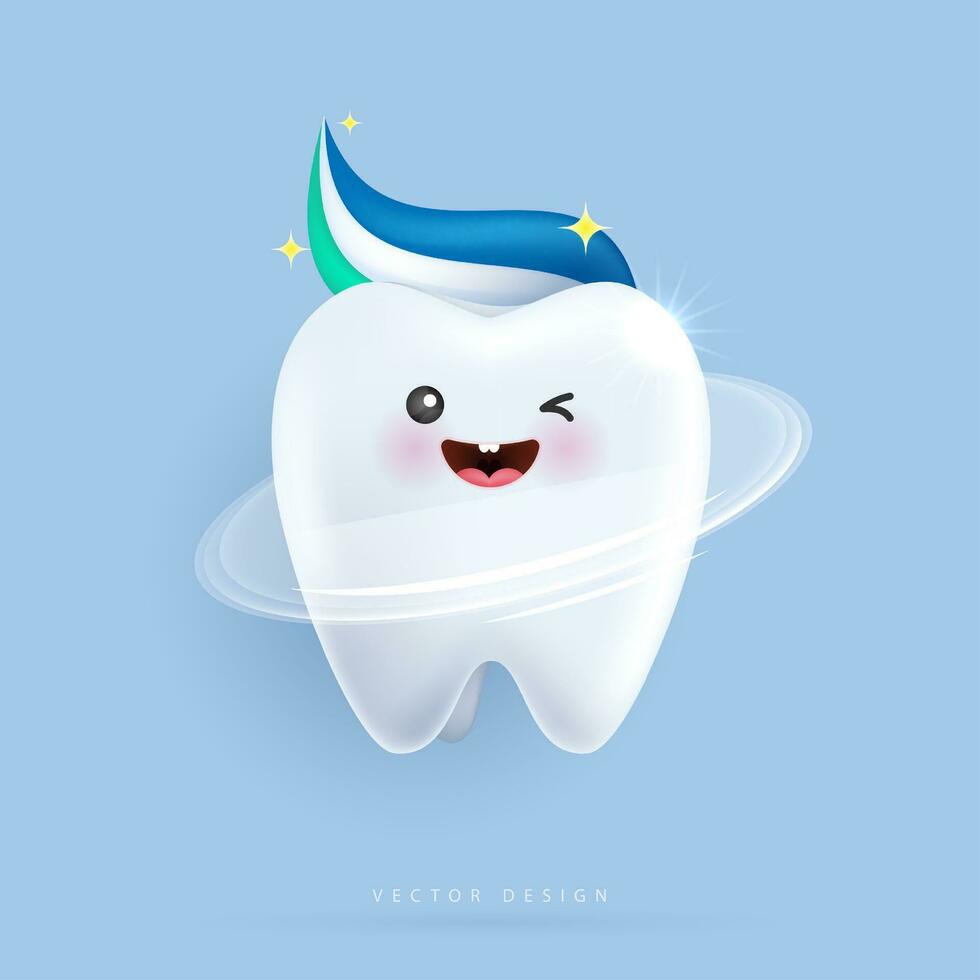 dientes es contento cepillo tu dientes con pasta dental. dientes adecuado para niños dental clínica. dientes personaje para niños. linda dentista mascota para médico aplicaciones, sitios web y hospital. vector diseño.