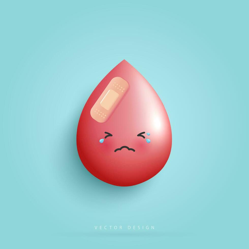 dibujos animados sangre es herir y triste insalubre infectado sangre afecta salud. salud cuidado, hospital. dibujos animados personaje estilo. vector diseño.