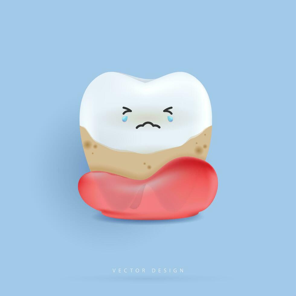 Tooth is treating big unhealthy tooth plaque, scaling, drilling plaque and caries tooth. tooth character for kids. cute dentist mascot for medical apps, websites and hospital. vector design.