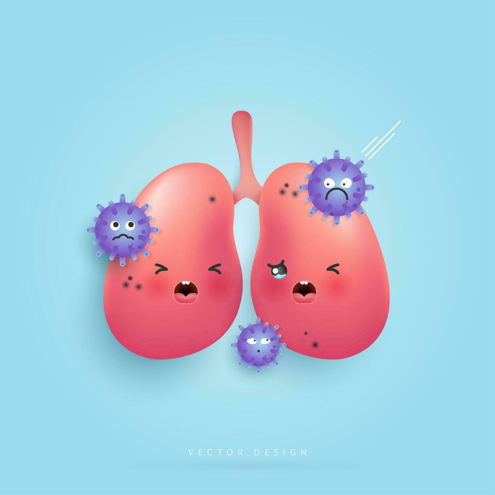 dibujos animados livianos infectado por virus o gérmenes livianos infectado con tubérculo. salud cuidado, prevención enfermedad concepto. espiratorio sistema infección. vector diseño.