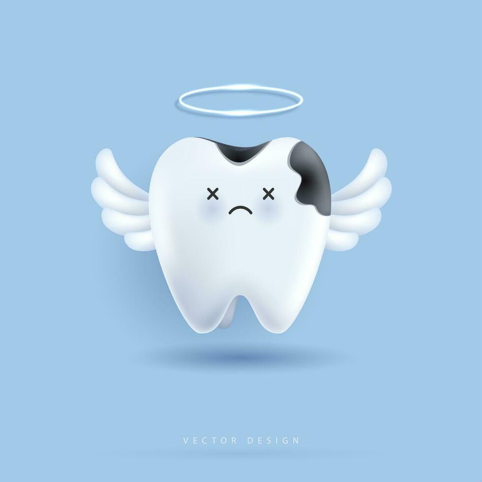 Dental cavity treatment, decayed teeth. teeth character for kids. cute dentist mascot for medical apps, websites and hospital. vector design.