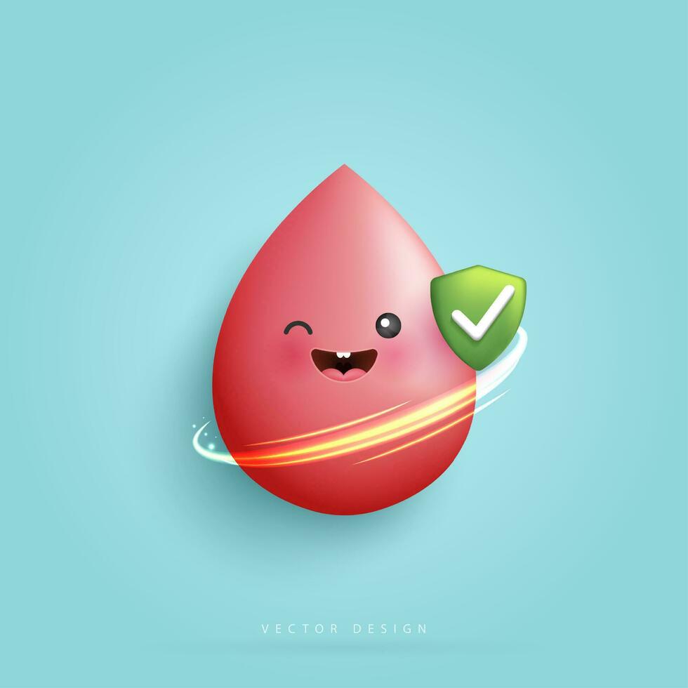 Cartoon blood is healthy and strong blood character concept. funny cute smiling happy blood for medical apps, health care, hospital. cartoon character style. vector design.