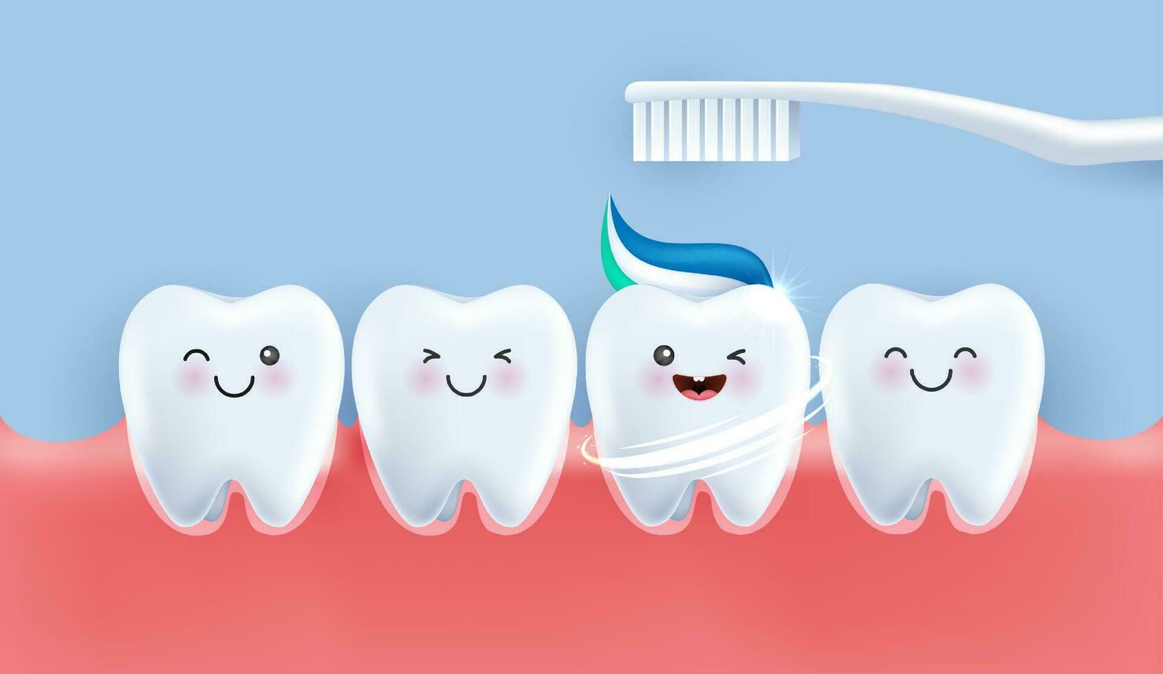 dientes es contento cepillo tu dientes con pasta dental. dientes adecuado para niños dental clínica. dientes personaje para niños. linda dentista mascota para médico aplicaciones, sitios web y hospital. vector diseño.