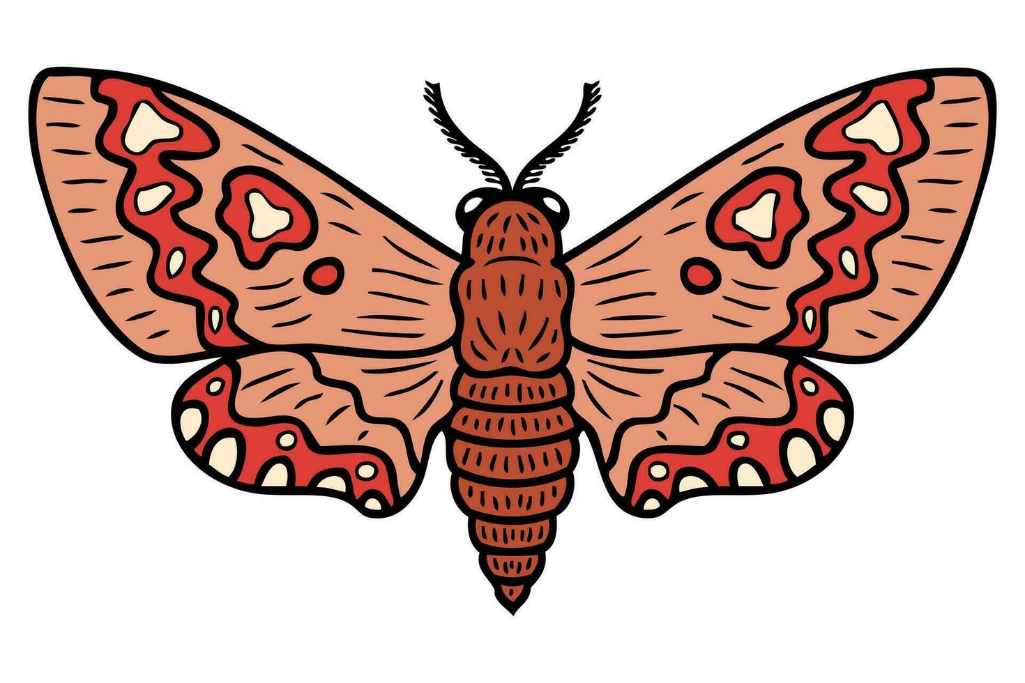 Acherontia atropos realistic doodle hawk moth. Perfect for tee, poster, card, sticker, banner. vector