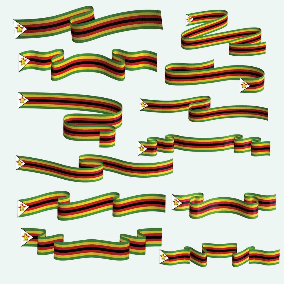 zimbabwe flag ribbon banner vector set