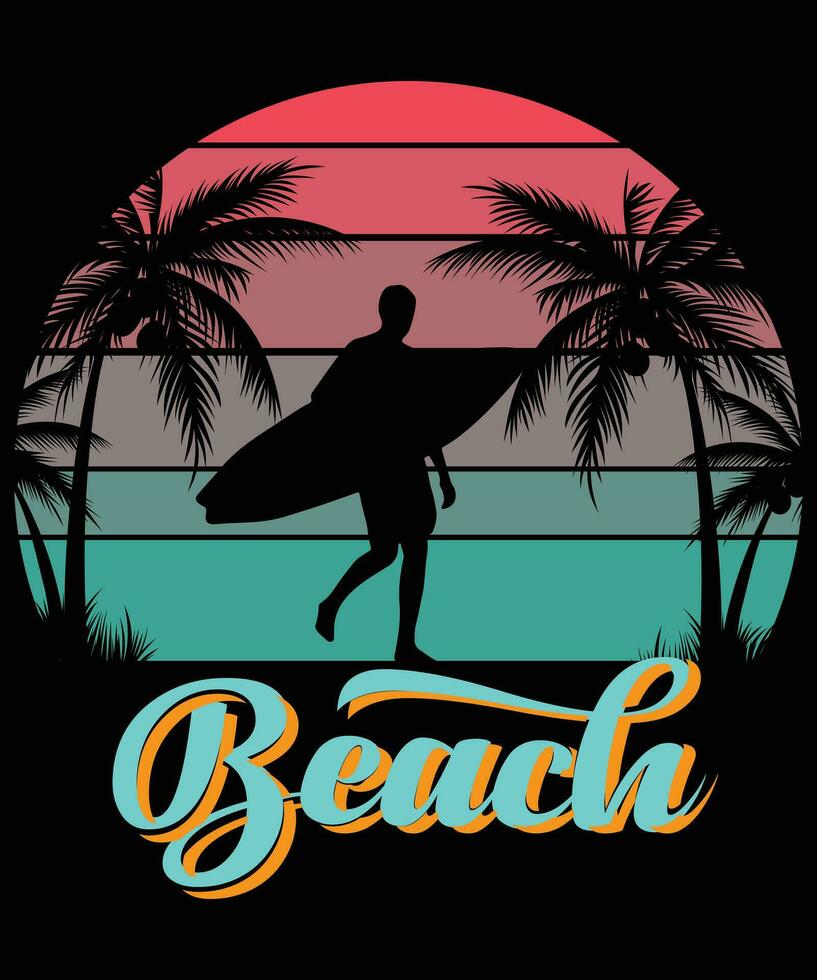 Summer t-shirt design with tropical nature palm trees, typography style print t-shirt, t, tee. Great for beach holiday wear, surfing, clothing templates. Vector illustration. Print on demand design.