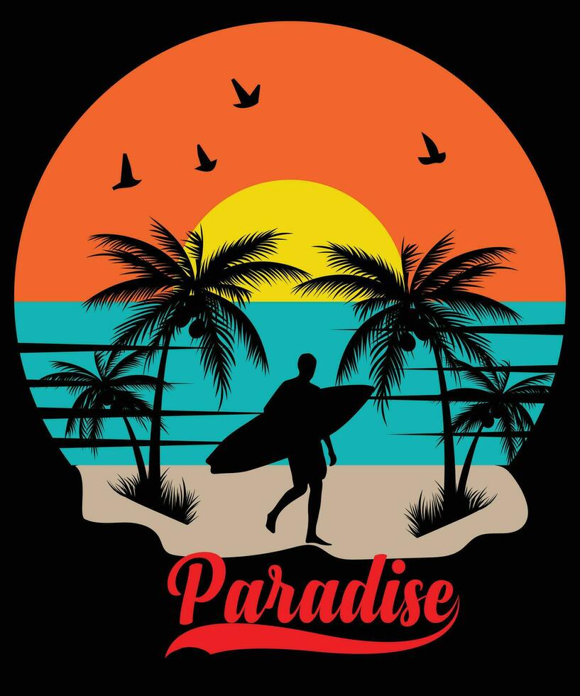 verano puesta de sol verano diseño gráficos t camisa diseño vector