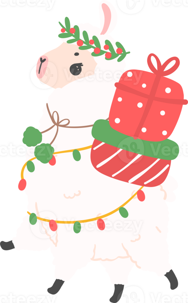 Weihnachten Lama Karikatur Illustration, süß Alpaka mit Santa Hut. png