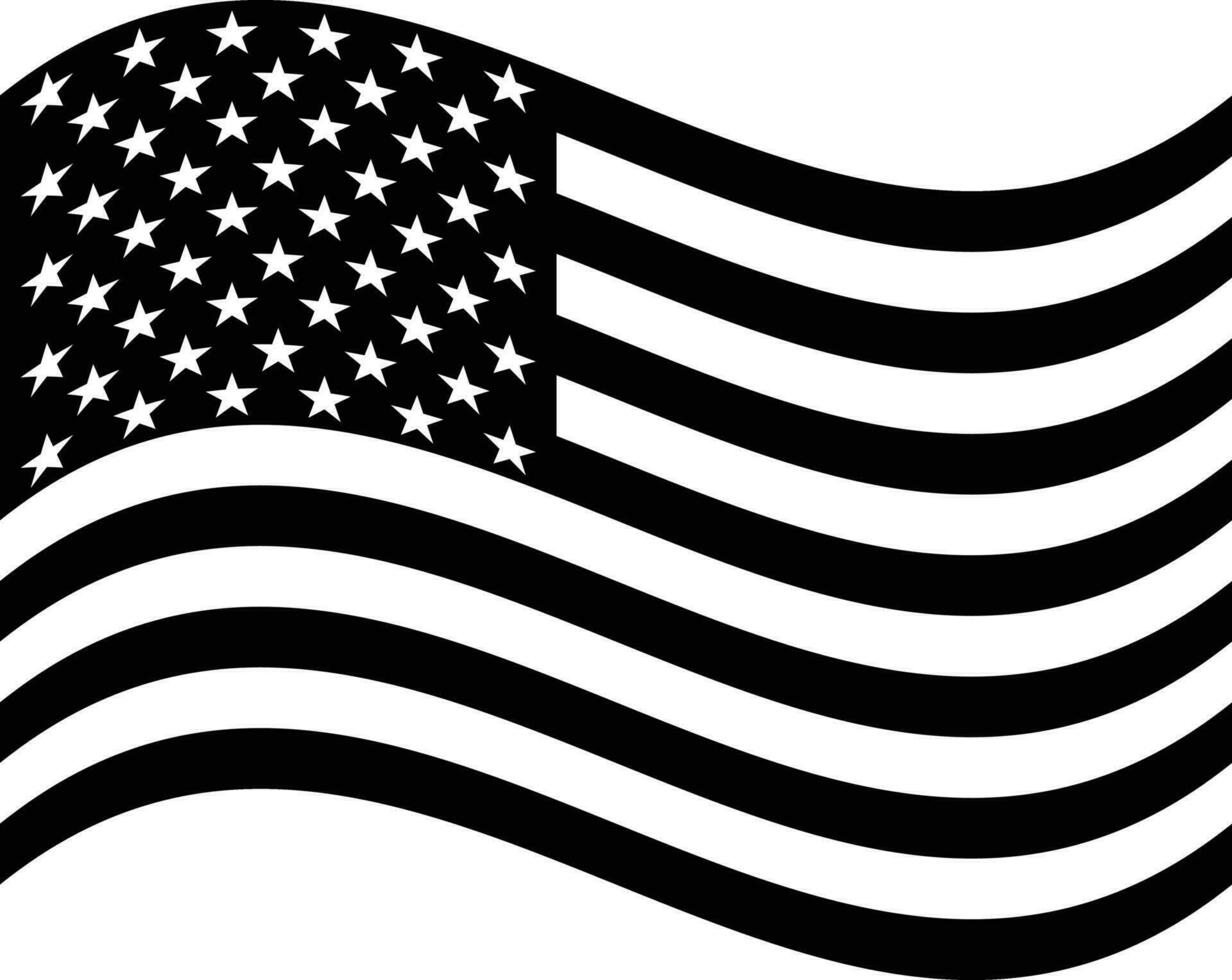 Black and white wavy USA flag vector . US national flag. American flag