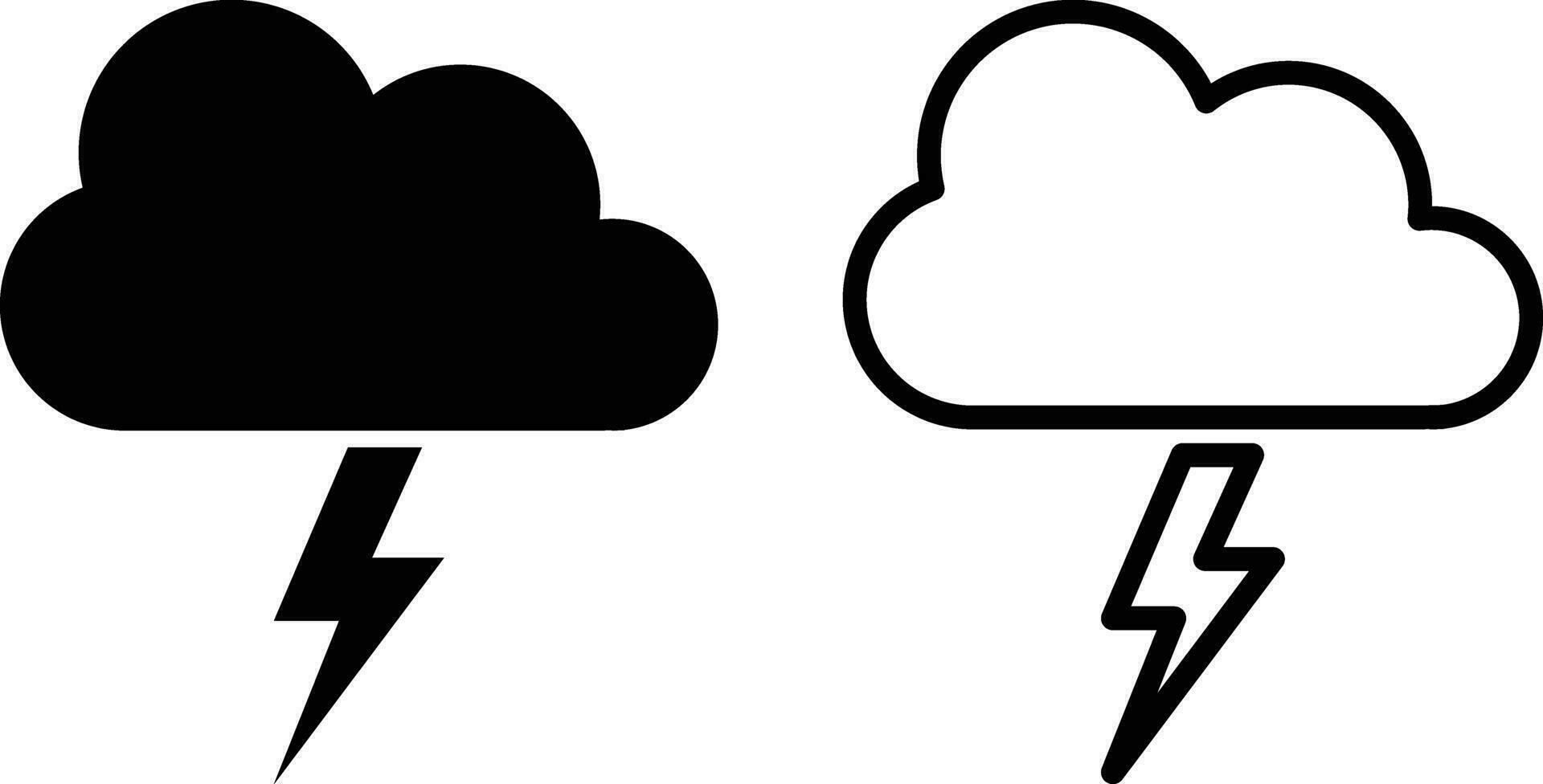 Thunderstorm icon set vector in two styles isolated on white background