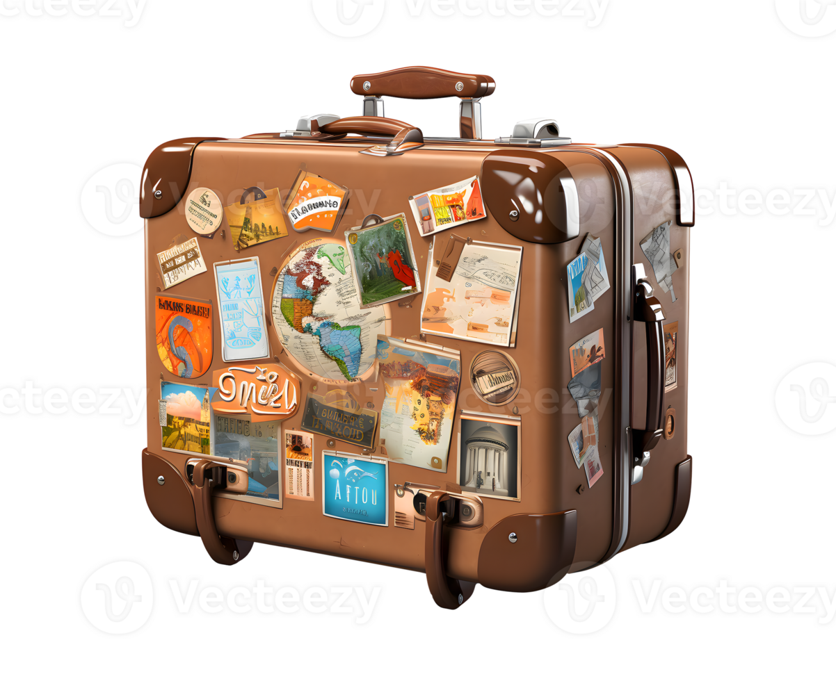 Suitcase with stamps isolated on transparent background AI Generated png